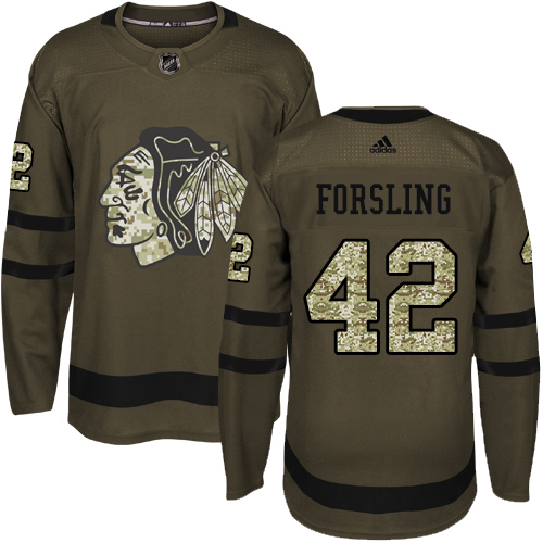 Adidas Blackhawks #42 Gustav Forsling Green Salute to Service Stitched NHL Jersey